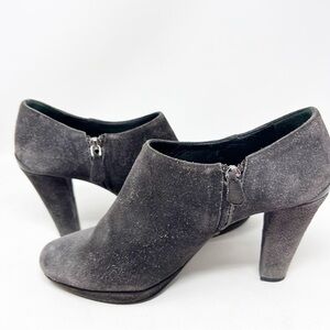 PRADA GRAY SUEDE LOW TOP SIDE ZIP HEELED BOOTIES WOMENS SZ 9